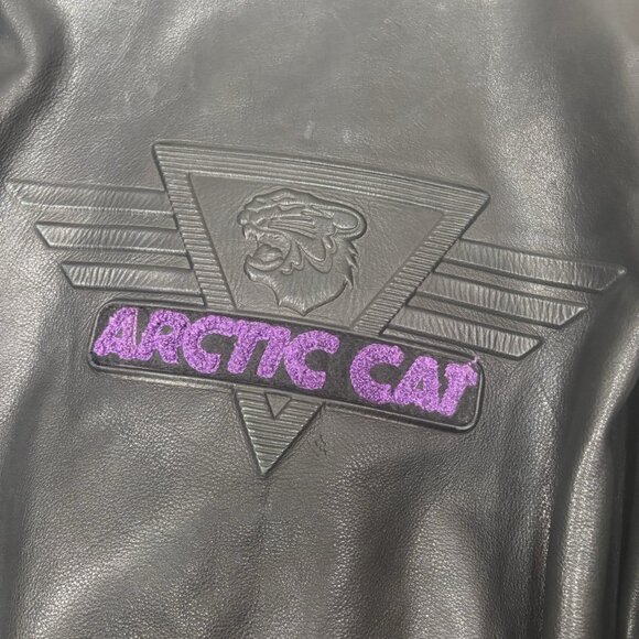 Vintage Arctic Cat Snowmobile Jacket Large Leather Racing Riding Outerwear - Picture 14 of 16